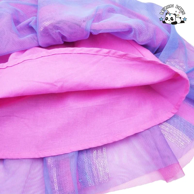 LEZONKIDS - Hot Selling Metallic Custom Rainbow Unicorn Hearts Tulle Skirt Girls Sequined Pleated Tutu Skirt